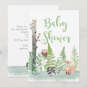 Convites Woodland Baby Animal Greenery Chá de fraldas Invit