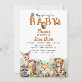 Convites Woodland Baby Chá de fraldas Invite