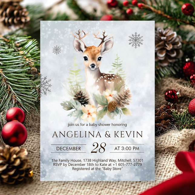 Convites Woodland Baby Deer Chá de fraldas (Woodland Baby Deer Animal Baby Shower Invitation)