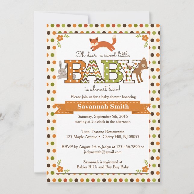 Convites Woodland Baby Shower Invances - Woodland Animal (Frente)