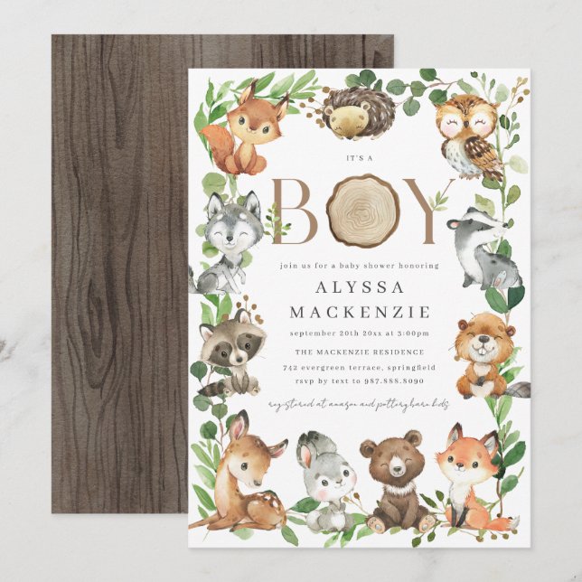 Convites Woodland Baby Shower Invitation (Frente/Verso)