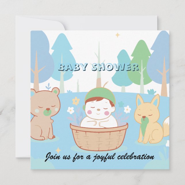 Convites Woodland Baby Shower Invitation  (Frente)