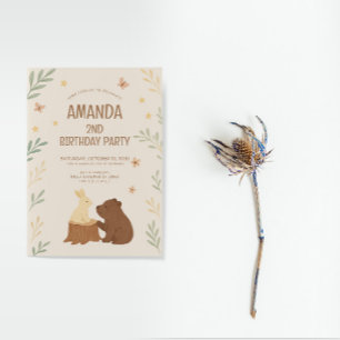 Convites Woodland Bear e Bunny Birthday