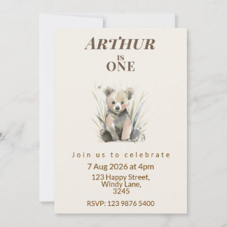 Convites Woodland Bear First Birthday Invitation