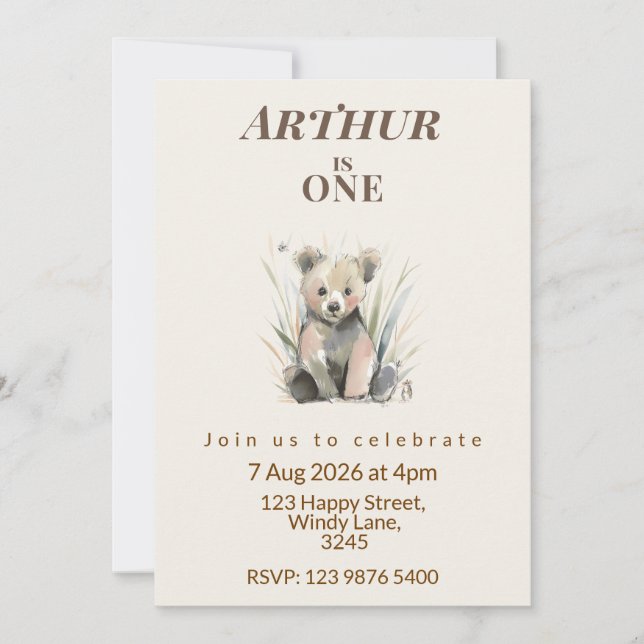 Convites Woodland Bear First Birthday Invitation (Frente)