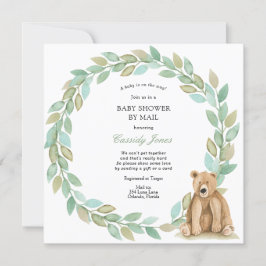 Convites Woodland Bear Greenery Wreath Chá de fraldas por M