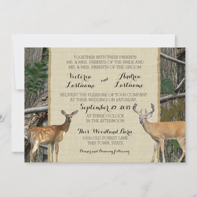 Convites Woodland Buck e Doe Wedding (Frente)