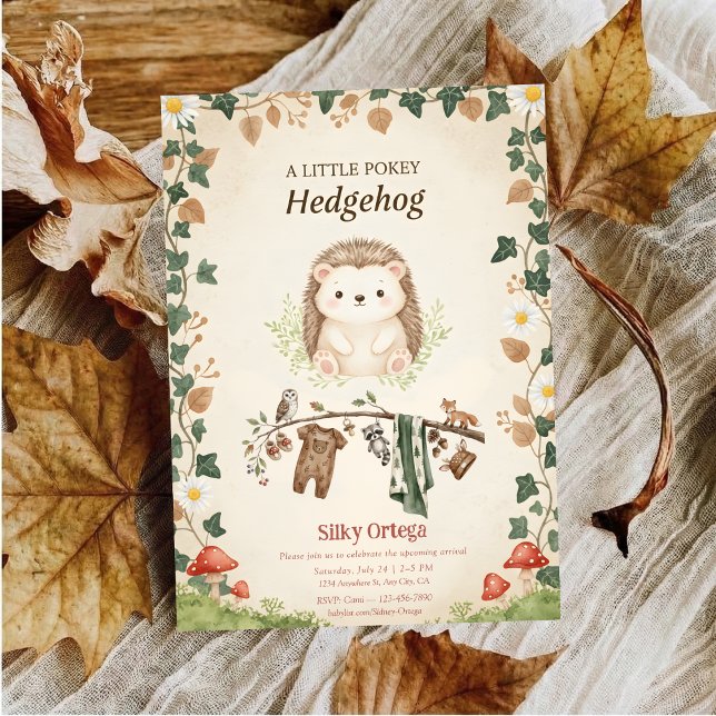 Convites Woodland budget Hedgehog Greenery baby shower (Criador carregado)