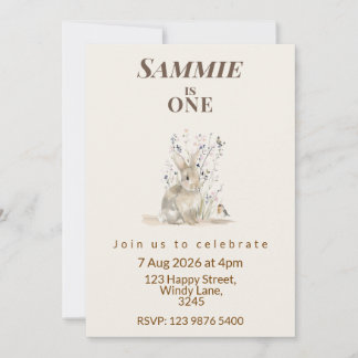 Convites Woodland Bunny First Birthday Invitation