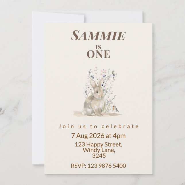 Convites Woodland Bunny First Birthday Invitation (Frente)