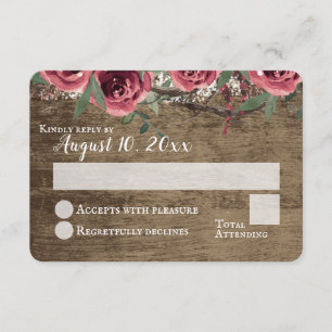 Convites Woodland Burgundy Flowers Rustic Barn Weding RSVP
