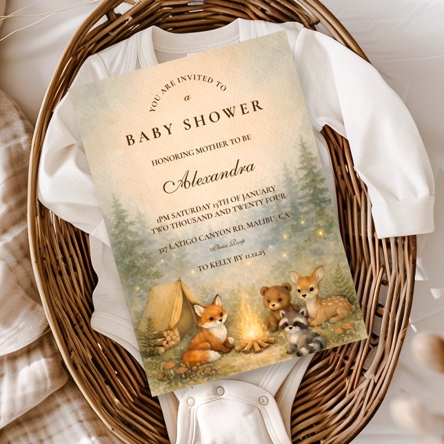 Convites Woodland Campfire Baby Shower (Criador carregado)
