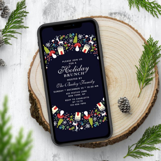 Convites Woodland Christmas Wreath Brunch (Criador carregado)