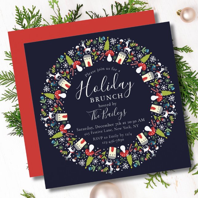 Convites Woodland Christmas Wreath | Brunch de Natal (Criador carregado)