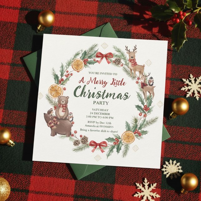 Convites Woodland Christmas Wreath Party Invitation (Whimsical Holiday)