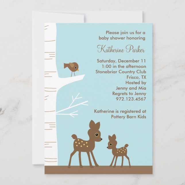 Convites Woodland Deer Baby Shower (Frente)