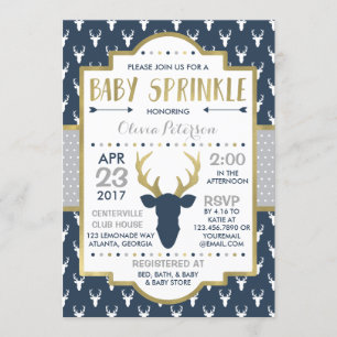 Convites Woodland Deer Baby Sprinkle Invent, Faux Foil