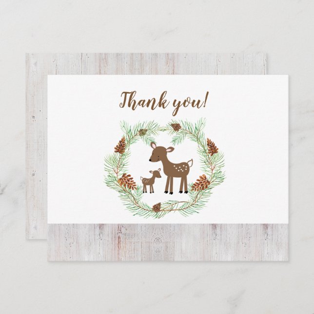 Convites Woodland Deer Chá de fraldas Obrigado (Frente/Verso)