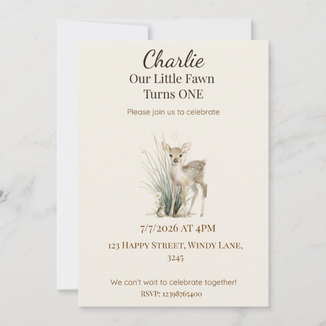 Convites Woodland Deer First Birthday Invitation (Frente)