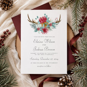 Convites Woodland Deer Floral Casamento no inverno