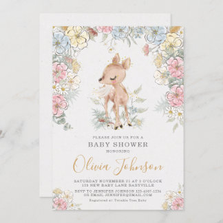 Convites Woodland Deer Floral Chá de fraldas