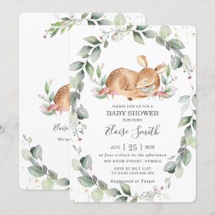 Convites Woodland Deer Rustic Greenery Leafy Chá de fraldas