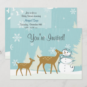 Convites Woodland Deer ~ Snowman Winter Chá de fraldas Invi
