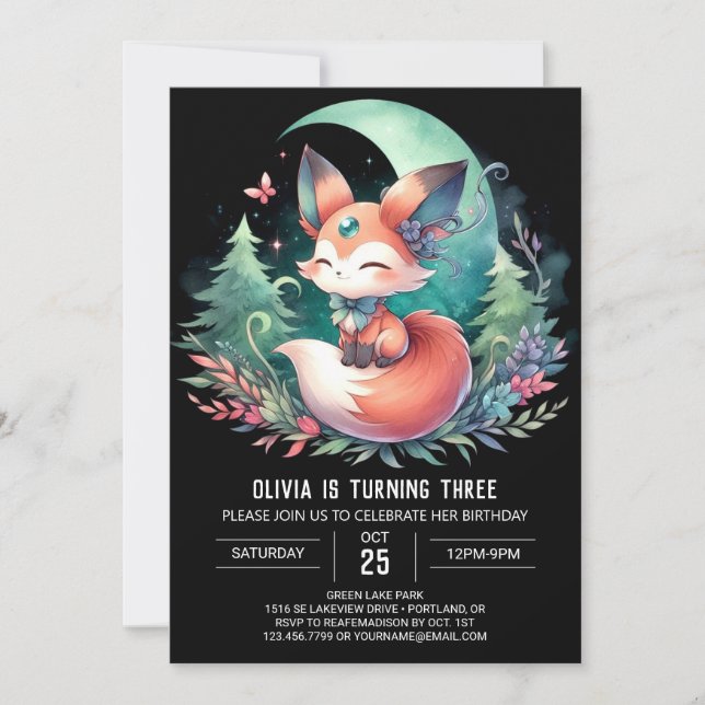 Convites Woodland Diversão Fox Birthday (Frente)