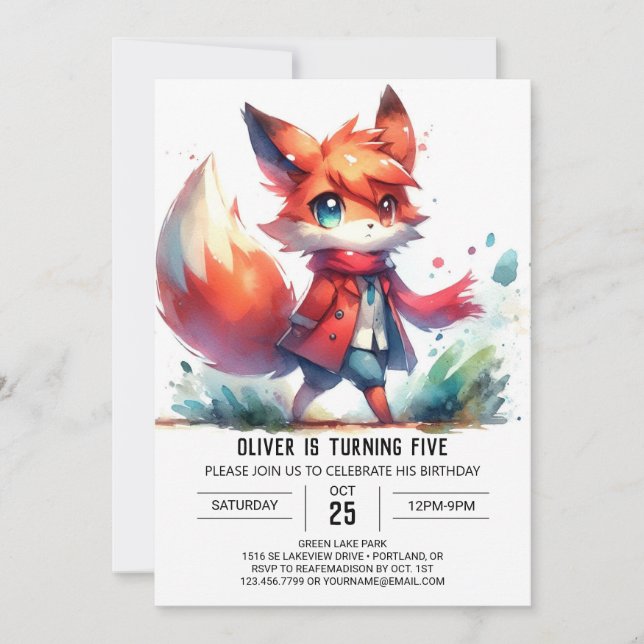 Convites Woodland Editable Fox Birthday (Frente)