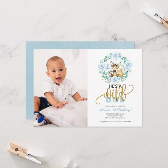 Convites Woodland, ele é uma foto selvagem no primeiro aniv (Frente/Verso In Situ)