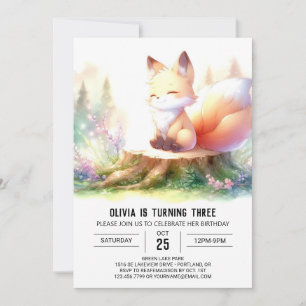 Convites Woodland Elegant Fox Birthday digital