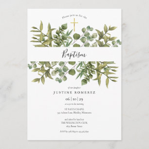 Convites Woodland Eucalyptus Greenery Baptism Christening