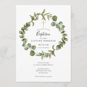 Convites Woodland Eucalyptus Greenery Baptism Christening