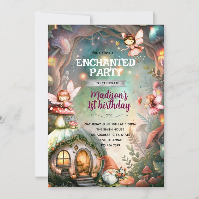 Convites Woodland Fairy and Gnome Birthday Invitation (Frente)