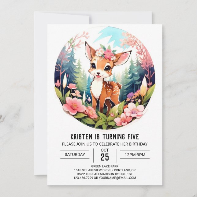 Convites Woodland Fawn Na Rapariga De Florestas (Frente)