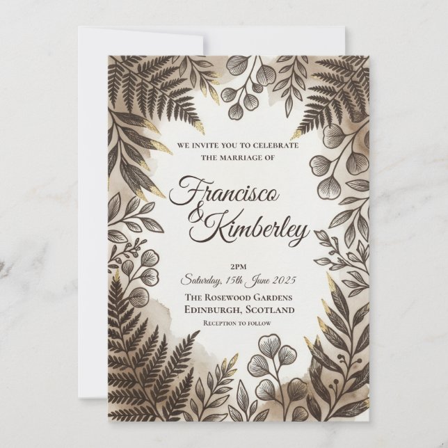 Convites Woodland Fern Botanical Wedding Invitation (Frente)