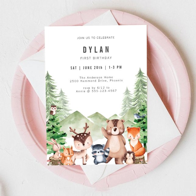 Convites Woodland Forest Animal Boy Birthday Invitation (Criador carregado)