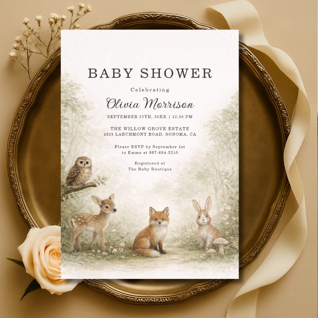 Convites Woodland Forest Animals Baby Shower (Criador carregado)
