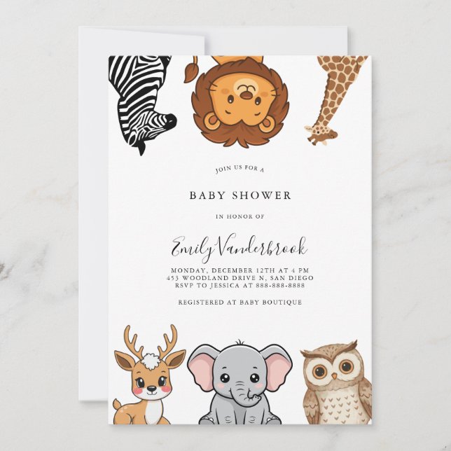 Convites Woodland Forest Animals Baby Shower (Frente)