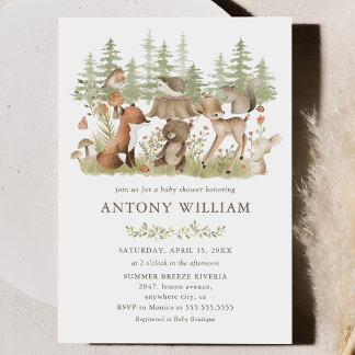 Convites Woodland Forest Animals Baby Shower Invitation