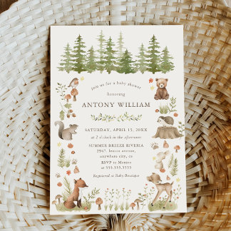 Convites Woodland Forest Animals Baby Shower Invitation