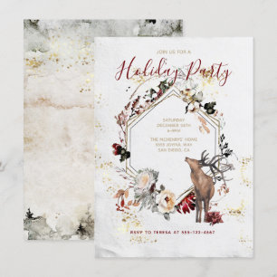 Convites Woodland Forest Deer Floral Foliday Party