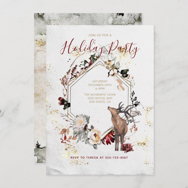 Convites Woodland Forest Deer Foliday Party (Frente/Verso)