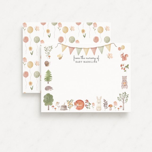 Convites Woodland Forest Friends Nursery Note Card (Criador carregado)