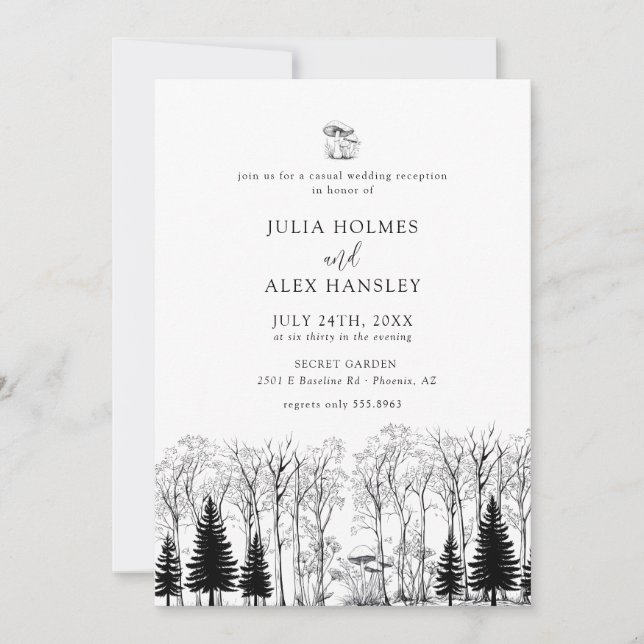 Convites Woodland Forest Pine Tree | Rustic Casual Wedding (Frente)