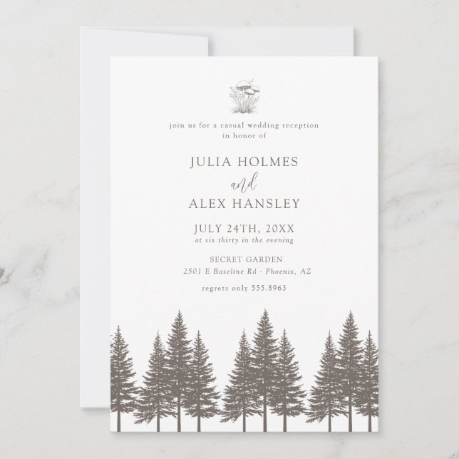 Convites Woodland Forest Pine Tree | Rustic Casual Wedding (Frente)