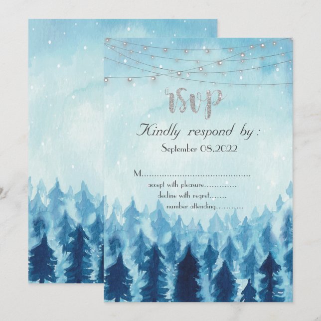 Convites Woodland,Forest,Pine Trees Blue RSVP (Frente/Verso)