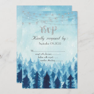 Convites Woodland,Forest,Pine Trees Blue RSVP