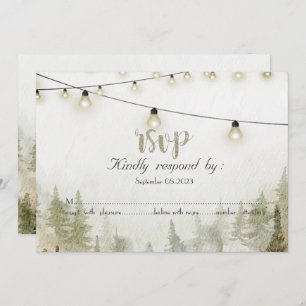 Convites Woodland,Forest,Pine Trees,Luzes RSVP