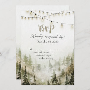 Convites Woodland,Forest,Pine Trees,String Lights RSVP